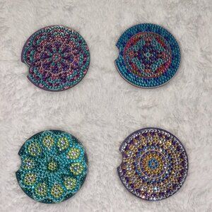 Completed Diamond Art Coasters Mandala Car Set! Set of 4!